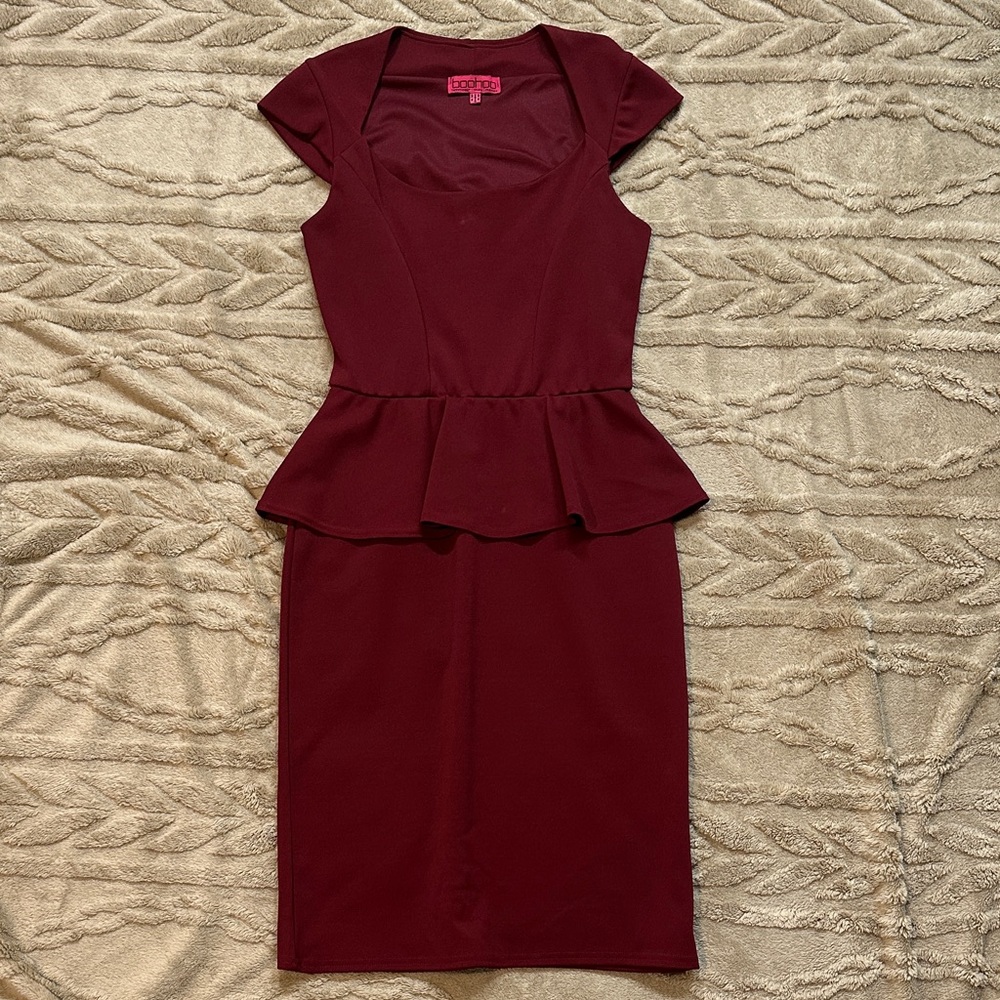 Boohoo Wine Peplum Midi Dress